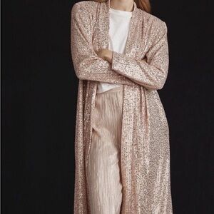 Mare Mare Anthropologie Sequin Longline Duster Cardigan Sequin Rose Gold Small
